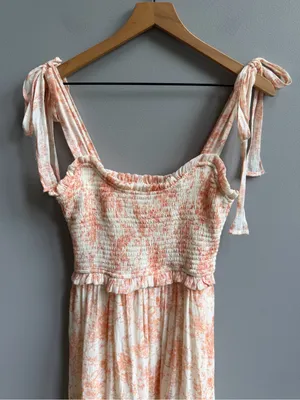 Altar’d State Peach Orange Floral Tie-Shoulder Smocked Midi Dress Medium thumbnail 3