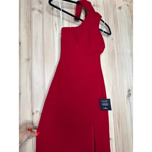NWT Lulus Keep It Interesting Red Asymmetrical Cutout Halter Maxi Dress Party XS thumbnail 4
