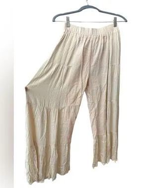 Umgee cream ivory bohemian tiered loose high waist palazzo pants harem thumbnail 1
