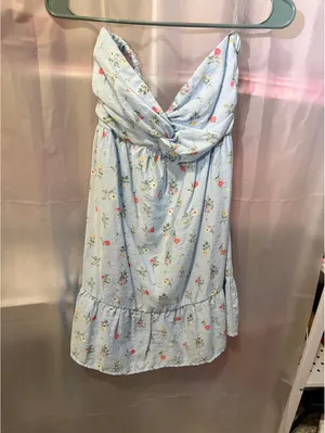 TIMING Light Blue Floral Strapless Mini Dress with Cutout Detail, Size Small thumbnail 4