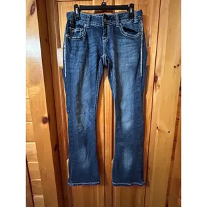 Rock & Roll‎ Cowgirl Riding Jeans Mid Rise Bootcut Dark Wash Thick Stitch 28/32 thumbnail 2