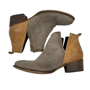 Anthro Diba True Sz 6.5 Stop By Bootie Beige Brown Suede Leather Colorblock Boot thumbnail 2