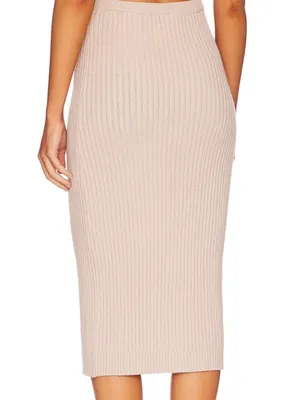 REVOLVE LPA Ribbed Knit Midi Skirt in Blush Beige with another of Pearl Buttons thumbnail 2