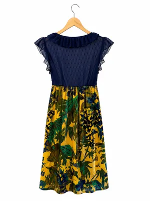 Free People Mini Dress XS Blue ruffle plunging neckline velvet burnout babydoll thumbnail 2