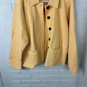 El Huarache Cottons Yellow Textured Button Front 100% Cotton Jacket Size L thumbnail 7