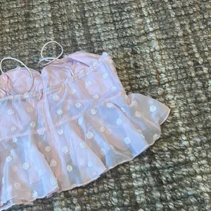 Double Crazy Pink Polka Dotted Mesh Baby Doll Tank‎ Size Small thumbnail 8