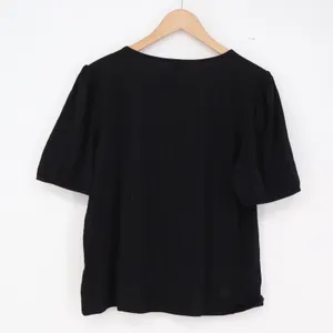 Ann Taylor Top Womens L Factory Black Puff Sleeve Cotton Solid Excellent thumbnail 4
