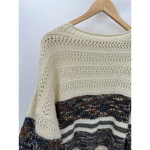 Chicsoul‎ Womens 2X Cream Brown Striped Knit Pullover Sweater Chunky Cozy Casual thumbnail 4