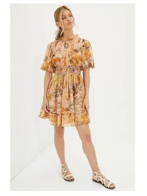 Anthropologie Not So Serious Amaranth Puff Sleeve Floral Tiered Boho Mini Dress thumbnail 2