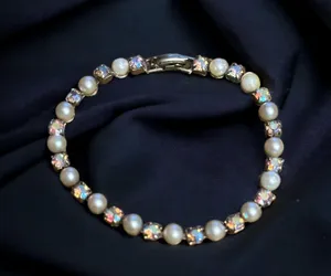 Vintage AB Crystals And Pearls Tennis Bracelet thumbnail 1