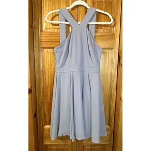 NWOT Lulus Forevermore Gray Skater Mini Dress Small Halter Neck Fit Flare Party thumbnail 2