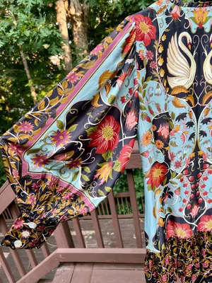 NWOT Farm Rio Floral Swans V-Neck Long Sleeves Mini Dress Size XL thumbnail 3
