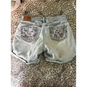 Hollister Low Rise Boyfriend Shorts sz 0 Light Wash Paint Splatter‎ Y2K Festival thumbnail 4