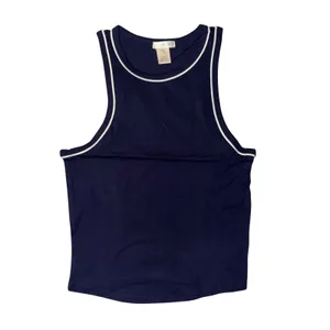 Bozzolo Womens Navy Blue Ribbed Crop Tank‎ Top White Contrast Trim, Size S, NWOT thumbnail 3