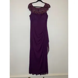 Xscape Purple Eggplant Beaded Bodice Formal Long Dress Gown Sz 14 Ruched Back thumbnail 6