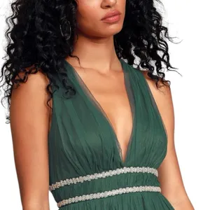 Lulus New Delightful Occasion Emerald Green Beaded Tulle Maxi NYE Dress Gown thumbnail 4