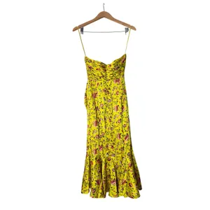 Cinq à Sept Dress Size 0 Provence Katz Floral Back Zip Yellow Satin Finish thumbnail 5