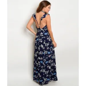 Navy with Ruffles Flowers Maxi Dress thumbnail 4