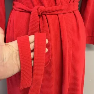 Vintage Vanity Fair Vibrant Red Full-Length Ribbed Wrap V-Neck Robe with Belt-Sm thumbnail 7