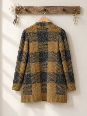 Cyrus Mustard and Charcoal Plaid Open-Front Cardigan thumbnail 4