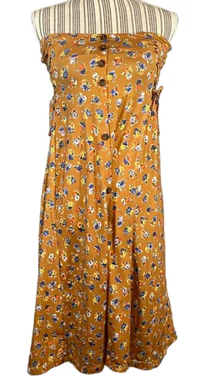 ASOS Tan Floral Front Slit Strapless Summer Dress Convertible Skirt Women Sz 4 thumbnail 1