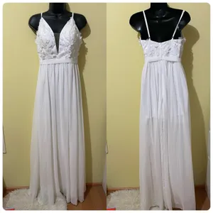 Embroidery chiffon Wedding Dress White thumbnail 2