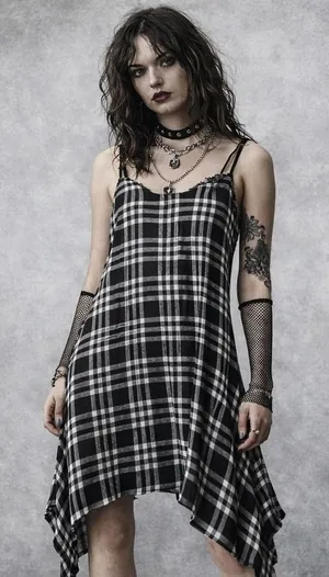 Zara Black White Gingham Lace Slit Shark-bite‎ Hem Size S Y2K Grunge Boho Punk thumbnail 1
