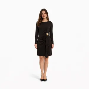 Michael Kors Faux Wrap Dress Brown Gold MK Buckle NWT M thumbnail 13