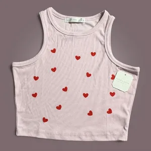 Altar'd State Pink Crop Tank Top with Red Heart Print, Size Small thumbnail 1