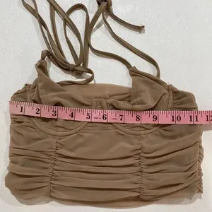 Tic Toc Ruched Mesh Crop Top Small Beige Nude Y2K Going Out Top thumbnail 5