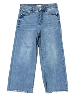 OAT New York‎ High Rise Wide Leg Cropped Jeans Frayed Hem thumbnail 1