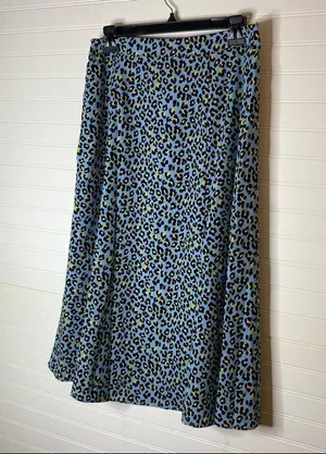 Sugar Lips Satin Animal Print Blue Midi Skirt thumbnail 7
