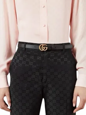 Gucci GG Logo Buckle Marmont Thin Belt Black Smooth Leather Size 80cm/32" thumbnail 1