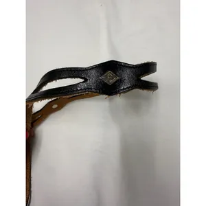 Vintage Black Genuine Leather Western Concho Belt SilverTone Buckle Boho Cowgirl thumbnail 2