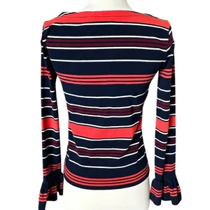 Lauren Ralph Lauren striped boatneck top Orange Navy Small Bell Cuff Sleeves thumbnail 2