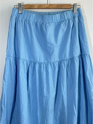 Hunter & Brown Blue Tiered Maxi Skirt Cotton Lined Elastic Waist Size Large thumbnail 7