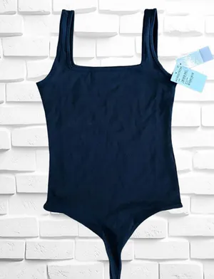 Nordstrom BP Women’s XXS Square Neck Solid Black Bodysuit • Thong Style Tank NWT thumbnail 1