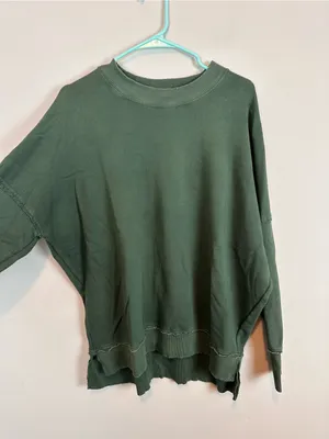 Aerie Oversized Crewneck Sweatshirt Green Exposed Seams XS thumbnail 4