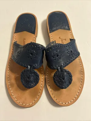 Jack Rogers Navy Leather Whipstitched Toe-Post Sandals thumbnail 1