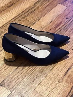 Zara Basic Navy Blue Suede Block Heel Pumps Size 8 Pointed Toe thumbnail 4