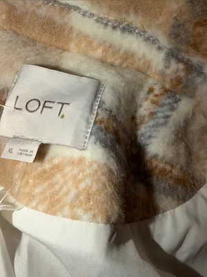 NWOT Loft Cream Beige Plaid Oversized Boucle Modern Double Breasted Coat XL thumbnail 5