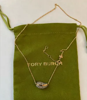 NWOT Tory Burch Gold-tone Pave Leaf Pendant Necklace thumbnail 1