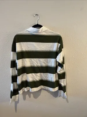 NWT LOFT Green and White Striped Rugby Shirt thumbnail 3