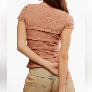 NWT Free People Ribbed Lace Krystal Tuscany Brown Ruffle T Shirt Tee‎ Top Small thumbnail 5