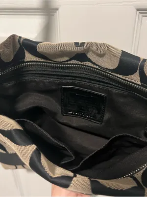 Coach Black and Gray Signature Canvas Shoulder Bag with Adjustable Strap thumbnail 6