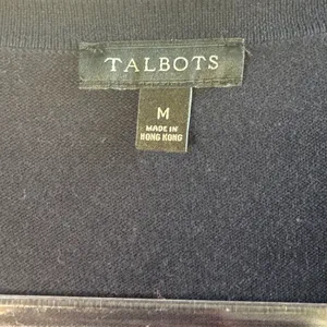 Talbots Cardigan Sweater Navy Blue French Phrase Embroidery Sz‎ M Chic Whimsical thumbnail 3
