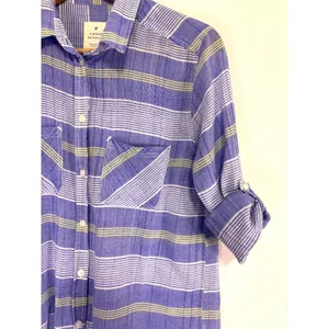 American Eagle‎ Outfitters Womens Vtg Boyfriend Striped Top Sz M Roll-Tab Sleeve thumbnail 2