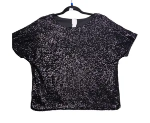 H&M Sequin Top Women Small Black Sparkly Short Sleeve Party Blouse thumbnail 1