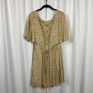 Free People Cream&Orange Floral Print Florence Smocked Mini Dress Sz.L thumbnail 11
