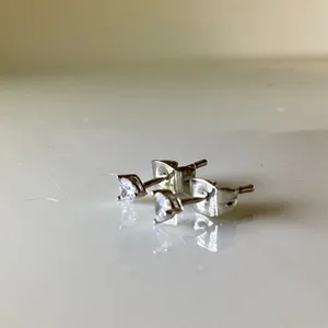 Small CZ Diamond Stud Earrings Silver thumbnail 4